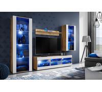 NUOVO komodee Tivoli Set Medio Parete Attrezzata, Rovero, Bianco, Nero, LED