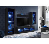 NUOVO komodee Tivoli Set Medio Parete Attrezzata, Rovero, Bianco, Nero, LED