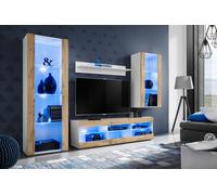 NUOVO komodee Tivoli Set Medio Parete Attrezzata, Rovero, Bianco, Nero, LED