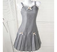 Nuovo lancio! L'abito con bretelle in pizzo con fiocco e pieghe per ragazze pre-adolescenti. È comodo, alla moda, elegante, dolce e carino. È un must-have per l'uso quotidiano 8Y,9Y,10Y,11Y,12YTessuto