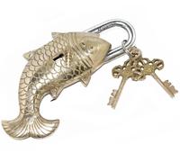 Nuovo Lucchetto Nautico Vintage A Forma Di Pesce Con 2 Chiavi In Ottone Made S2U