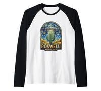 Nuovo Messico Alien UFO Abduction Cactus sotto Notte Stellata Maglia con Maniche Raglan