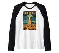 Nuovo Messico UFO Deserto Scena Vintage Art Maglia con Maniche Raglan
