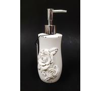 Nuovo MICHAEL AMINI 3D Rosa Resina Vintage Bianco Avorio Soap Dispenser, Argento
