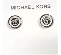 Nuovo Michael Kors Color Argento," Mk " Logo,Madreperla,Strass,Disco Orecchini