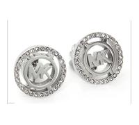 Nuovo Michael Kors Color Argento Pave Cristallo, Mk Logo, Clip EARRINGS-MKJ4084