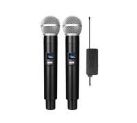 Nuovo Microfono Dinamico VHF Portatile Wireless Doppio per Karaoke con Ricevitore per Matrimoni, Discorsi, Chiese, Club