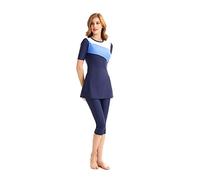 Nuovo Musulmano Costumi da Bagno Islamico Donne Manica Corta Modesto Costume da Bagno Beachwear Burkini Signora Eruzione cutanea Surf Completo da Costume (Blue, Large)