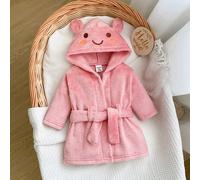 Nuovo nato maniche lunghe con cappuccio in pile con ricamo a motivo sorriso e decorazione con orecchie carine, tessuto confortevole amato da neonati e mamme, abbigliamento da notte e da casa 6-9M,0-1M