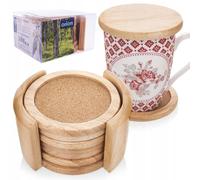 NUOVO Orion set sottobicchieri 6 pezzi con supporto sughero legno beige...