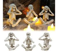 Nuovo ornamento decorativo per l'atmosfera del cortile di casa in resina con scheletro appeso a forma di Halloween "Non ascoltare, non guardare, non dire" Qkz802 (White, 10x7.8cm)