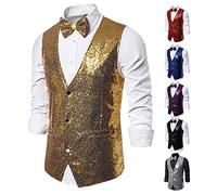 Nuovo Paillettes Gilet da Uomo con Cravatta 2 Pezzi, Scintillante Gilet da Uomo Elegante Paisley Nozze Panciotto Gotico Vest Medievale Vintage Abbigliamento Senza Maniche Retro Rinascimento Cappotto