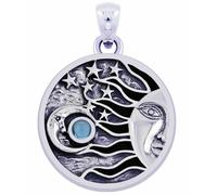Nuovo Pendente In Argento Sterling 0.925 Con Sole, Luna E Stelle Con Topazio Blu