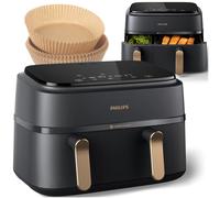 NUOVO Philips Airfryer NA35200 Dual Basket 100 inserti 16 cm friggitrice ad a...