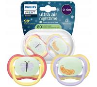 NUOVO Philips Avent Ultra Air SCF37625 0-6 m ciuccio notturno in silicone set...