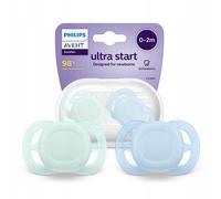 NUOVO Philips Avent Ultra Start SCF07512 Ciuccio 0-2m Silicone Set di 2 Steri...
