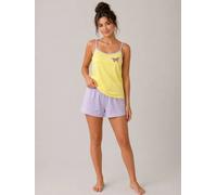 NUOVO PIGIAMA DONNA PANTALONE CORTO TOP CON BREDELLINA STAMPA FARFALLA LOVABLE