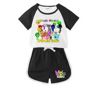 Nuovo Pigiama per Bambini, Completo Estivo per Ragazzi e Ragazze con Cartoni Animati, Maniche Corte Casual, Pantaloni Corti, Set di Due Pezzi, in Cotone con Collo Rotondo.,Nero,100cm
