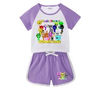 Nuovo Pigiama per Bambini, Completo Estivo per Ragazzi e Ragazze con Cartoni Animati, Maniche Corte Casual, Pantaloni Corti, Set di Due Pezzi, in Cotone con Collo Rotondo.,Viola,130cm