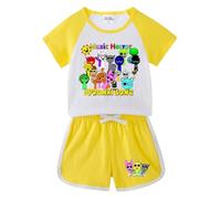 Nuovo Pigiama per Bambini, Completo Estivo per Ragazzi e Ragazze con Cartoni Animati, Maniche Corte Casual, Pantaloni Corti, Set di Due Pezzi, in Cotone con Collo Rotondo.,Giallo,110cm