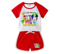 Nuovo Pigiama per Bambini, Completo Estivo per Ragazzi e Ragazze con Cartoni Animati, Maniche Corte Casual, Pantaloni Corti, Set di Due Pezzi, in Cotone con Collo Rotondo.,Rosso,110cm