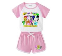 Nuovo Pigiama per Bambini, Completo Estivo per Ragazzi e Ragazze con Cartoni Animati, Maniche Corte Casual, Pantaloni Corti, Set di Due Pezzi, in Cotone con Collo Rotondo.,Rosa,150cm