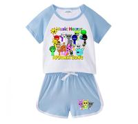 Nuovo Pigiama per Bambini, Completo Estivo per Ragazzi e Ragazze con Cartoni Animati, Maniche Corte Casual, Pantaloni Corti, Set di Due Pezzi, in Cotone con Collo Rotondo.,Blu,150cm