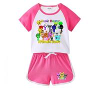 Nuovo Pigiama per Bambini, Completo Estivo per Ragazzi e Ragazze con Cartoni Animati, Maniche Corte Casual, Pantaloni Corti, Set di Due Pezzi, in Cotone con Collo Rotondo.,Rose,140cm
