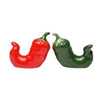 Nuovo Porcellana Rosso Peperoncino Sale & Pepe Saliera e Pepiera Verde + Scatola