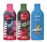 NUOVO PUSHAIR Sciroppo Set 3x500ml Energy Lampone Menta Senza Zucchero Basso ...