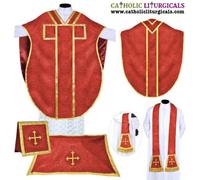 NUOVO Red Chasuble.St. Indumento stile Philip Neri stolato e set di masse 5...