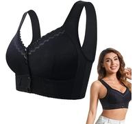 Nuovo Reggiseno Moona 2025 per Anziani, Reggiseni con Chiusura Frontale Traspirante per Donne anziane, Reggiseni Push-up Senza Ferretto in Cotone e Pizzo (Black,58)
