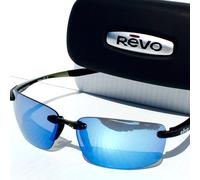 Revo Occhiali da sole Descend N: filtri per lenti polarizzate UV, montatura rettangolare senza montatura, montatura nera con lenti blu acqua