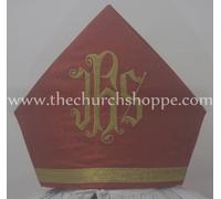 Nuovo Rosso Mitre Con Ihs Ricamo, Mitra , Bishop's Mitre, Nuovo