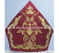 Nuovo Rosso Mitre Con Ricamo, Mitre, Mitra,Bishop's Mitre, Nuovo