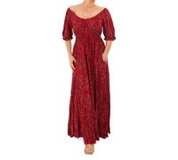 Nuovo Rosso Scuro Ditsy Stampa con Spalle Scoperte Boho Maxi Abito