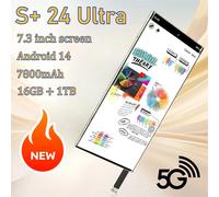 Nuovo S + 24 Ultra 7.3HD Versione globale originale Telefoni cellulari 4G 5G Dual Sim Smartphone Android 14 Cellulare 7800mAh Cellulari White