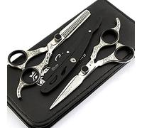 Nuovo Salone Professionale Taglio Dei Capelli+Sfoltire Forbici Barbiere Forbici Parrucchiere Set 6.5 "Barbiere Rasoio Strumenti Per Capelli Nero Argento Regalo Set