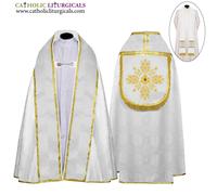 NUOVO set bianco Cope & Stole con ricamo IHS, capa pluviale, fronte lontano