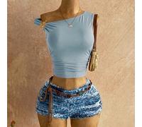 Nuovo set casual da 2 pezzi in maglia marrone con texture soffice, stile boho tropicale, con taglio floreale asimmetrico sulla schiena, adatto per occasioni come matrimoni, lauree, San Patrizio, prima