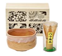 Nuovo set ciotola e frusta giapponese Sakura Matcha scatola in legno Chawan c...