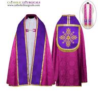 NUOVO set cope & stole viola romano con ricamo IHS, capa pluviale, fronte...