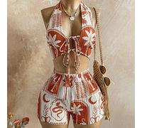 Nuovo set da 2 pezzi in stile tropicale patchwork, adatto per feste, appuntamenti, San Valentino, Pasqua, carnevale, pomeriggio del tè, spiaggia, crociera, vacanza in città, stile bohémien, boho, flor