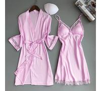 Nuovo set da due pezzi di pigiama di seta in raso per donna tinta unita bordo in pizzo abiti moda sexy e abito da notte con bretelle