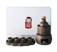 Nuovo set da sakè con scaldavivande, set da 9 pezzi in ceramica, tra cui 1 fornello per candele, 1 tazza scaldavivande, 1 pentolino per sakè, 4 tazze per sakè, 1 portacandele e 1 vassoio, nero, stovi