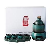 Nuovo set da sakè con scaldavivande, set da 9 pezzi in ceramica, tra cui 1 fornello per candele, 1 tazza scaldavivande, 1 pentolino per sakè, 4 tazze per sakè, 1 portacandele e 1 vassoio, nero, stovi