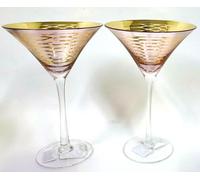 Nuovo Set Di 2 Artland Martini Vetro Specchio Metallico Rosa & Oro, Tela Motivo