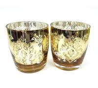 Nuovo Set Di 2 Artland Old Moda Vetro Argento Interno, Oro Metallico, Damascato