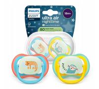 NUOVO set di 2 ciucci Philips Avent Ultra Air Nighttime 18 m ragazzo