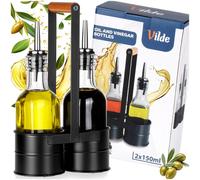 NUOVO set di 2 dispenser di olio aceto in vetro 150 ml con supporto dosatore ...